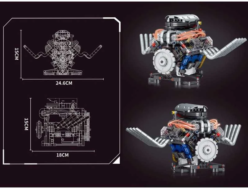 Jokomisiada Techniniai kaladėlės Sukurkite baterijomis maitinamą MOTOR Šviesa ir judesys 665 detalių ZA5812
