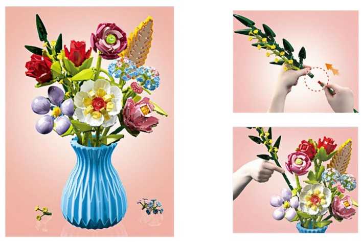 Jokomisiada Technical blocks SERIES: Bouquet of 8 wildflowers in a vase 691 pieces ZA5892
