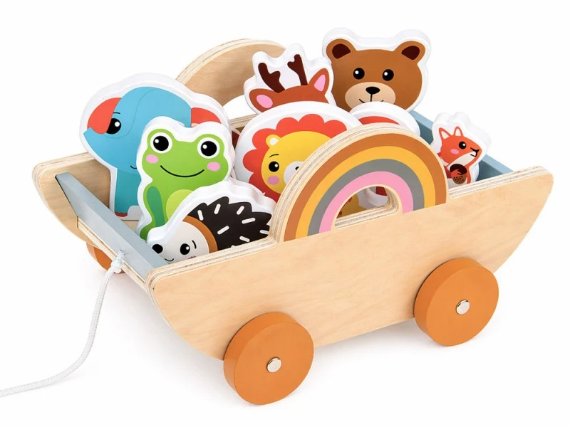 Jokomisiada Wooden cart with 7 animals to pull ZA6168