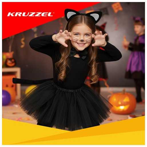 Kitten Costume - Juodas 4-Piece Kruzzel 26518