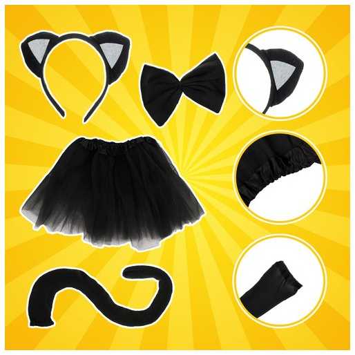 Kitten Costume - Juodas 4-Piece Kruzzel 26518