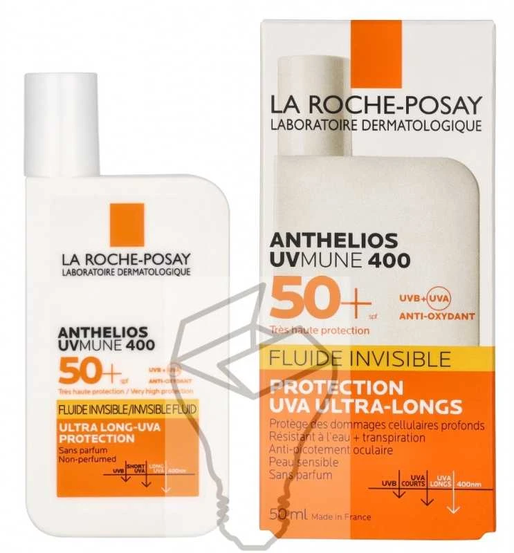 La Roche-Posay Anthelios UVMUNE 400 Invisible Fluid SPF 50+ apsauginis kremas nuo saulės jautriai odai, 50 ml