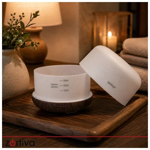 Aromų difuzorius – LED drėkintuvas su nuotolinio valdymo pulteliu Zortiva