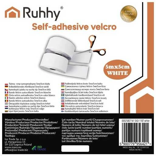 Lipni lipni juosta „Velcro“ 5mx5cm baltas Ruhhy 25807