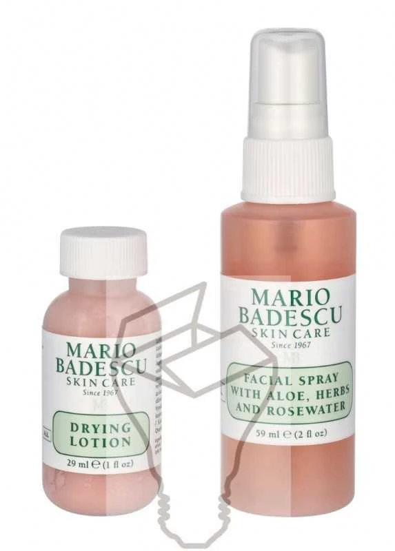 Mario Badescu Grab And Go Set veido priežiūros rinkinys (sausinantis losjonas spuogams, 29 ml + veido purškiklis, 59 ml)