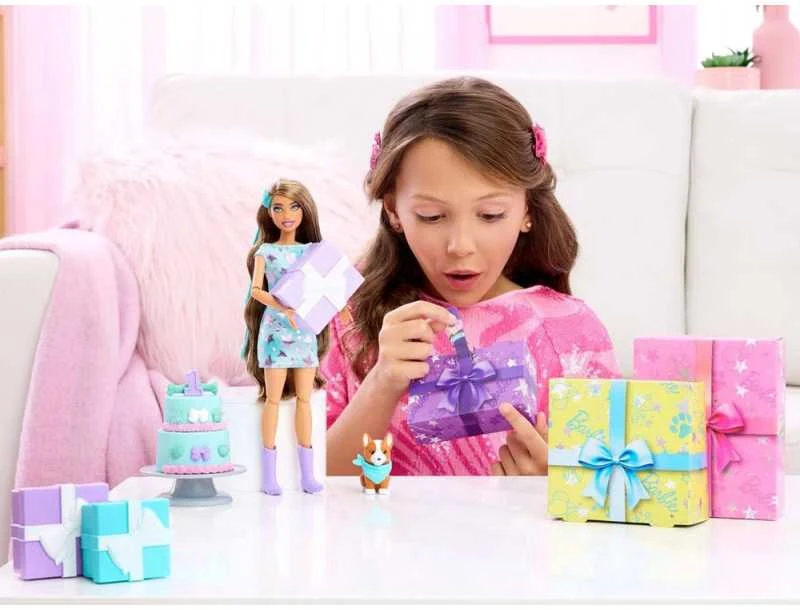 Mattel BARBIE PARTY UNBOXED REVEAL siurprizų rinkinys - tamsiaplaukė lėlė (JFG72)