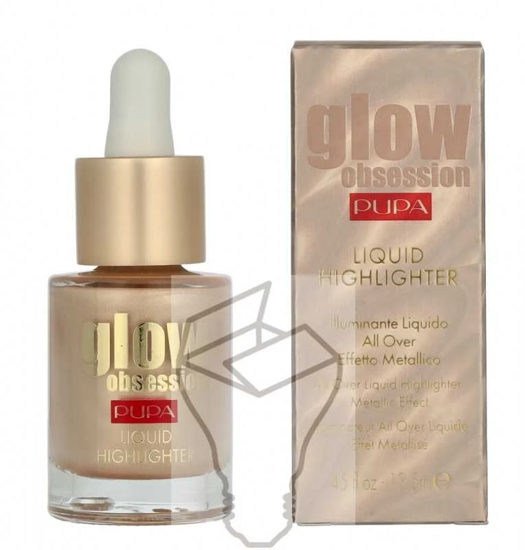 „Pupa Glow Obsession“ be parabenų švytintis skystas šviestuvas veidui „100 Sunrise“ 13,5 ml