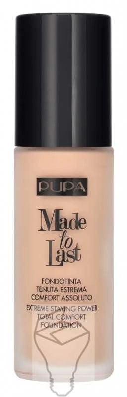 „Pupa Made To Last“ skystas makiažo pagrindas be parabenų, ilgai išliekantis makiažo pagrindas „020 Light“, 30 ml