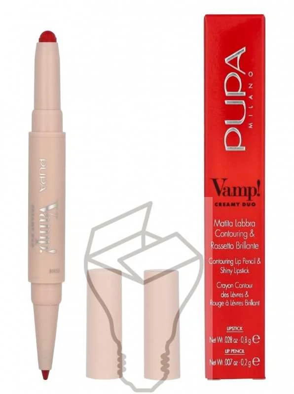 PUPA Milano Vamp! Creamy Duo Lūpų kontūro pieštukas ir blizgūs lūpų dažai, spalva - 012 Cherry Red