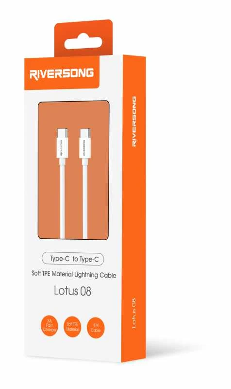 Riversong kabelis Lotus 08 USB-C - USB-C 1,0m 3A light pilkas CT76