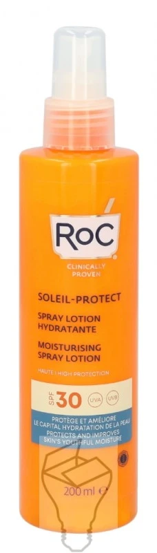 ROC Soleil-Protect Moisturising Purškiklis Lotion SPF 30 purškiama vandeniui atspari apsauginė priemonė nuo saulės, 200 ml