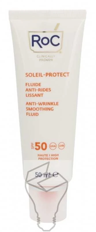 ROC Soleil-Protect Anti-Wrinkle Smoothing Fluid SPF 50+ apsauginis fluidas nuo saulės veidui mažinanti senėjimo požymius, 50 ml