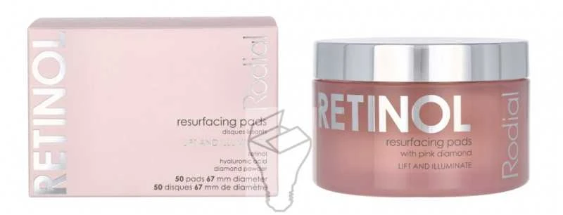 Rodial Rožinė Diamond Retinol Resurfacing Pads atkuriantys šveičiamieji padeliai veidui, 50 vnt.
