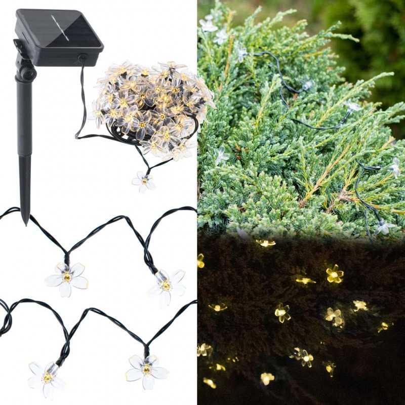 Ikonka Saulės gėlių sodo žibintai 7m 50LED šiltai balta