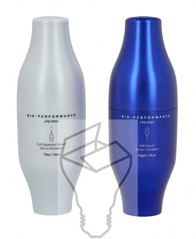 Rinkinys „Shiseido“: „Bio-Performance Infill Anti-Aging Night Serum for Facial“, 30 ml + „Bio-Performance Full Expansion Anti-Aging Day Serum for Facial“, 30 ml