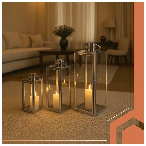 Sidabrinis lanterns 38/49/63cm 3pcs Ruhhy 26477