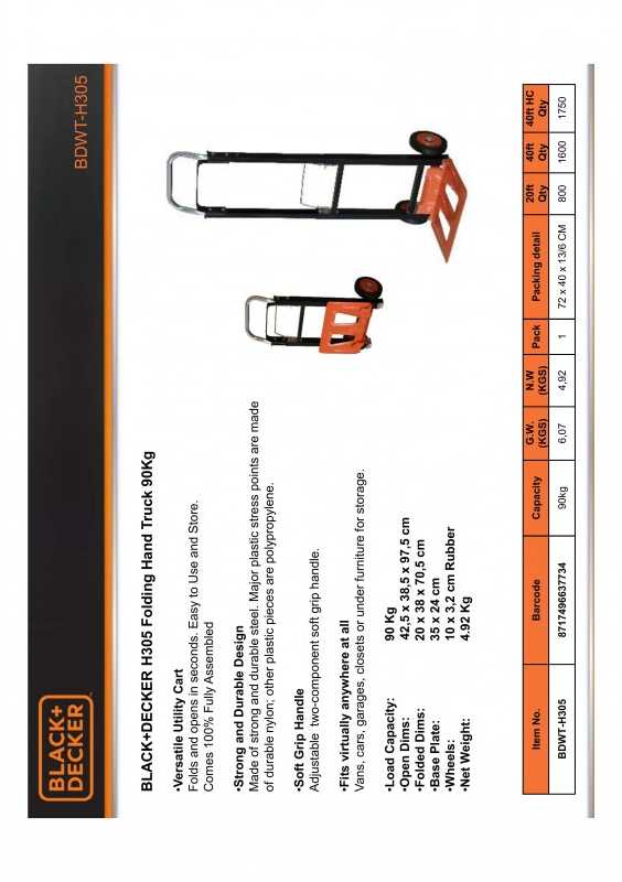 Black & Decker Sulankstomas rankinis krautuvas Juodas & Decker ST BB H305, max. apkrova 90kg