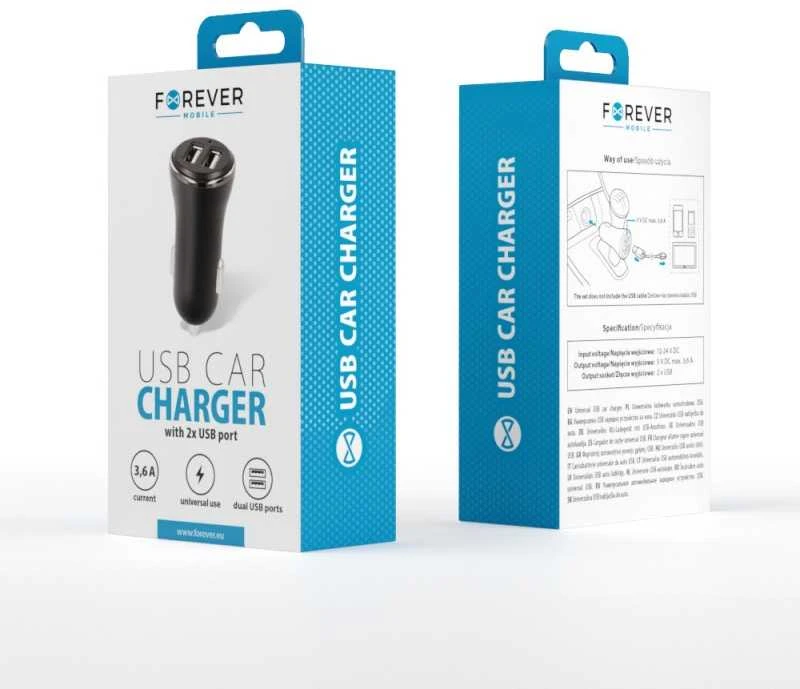 Forever CC-03 automobilinis įkroviklis 2x USB 3,6A juodas
