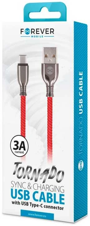 Forever Tornado laidas USB – USB-C 1,0 m 3A raudonas