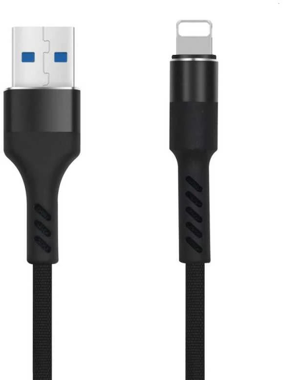 Maxlife MXUC-01 laidas USB – Lightning 1,0 m 2A juodas nailoninis