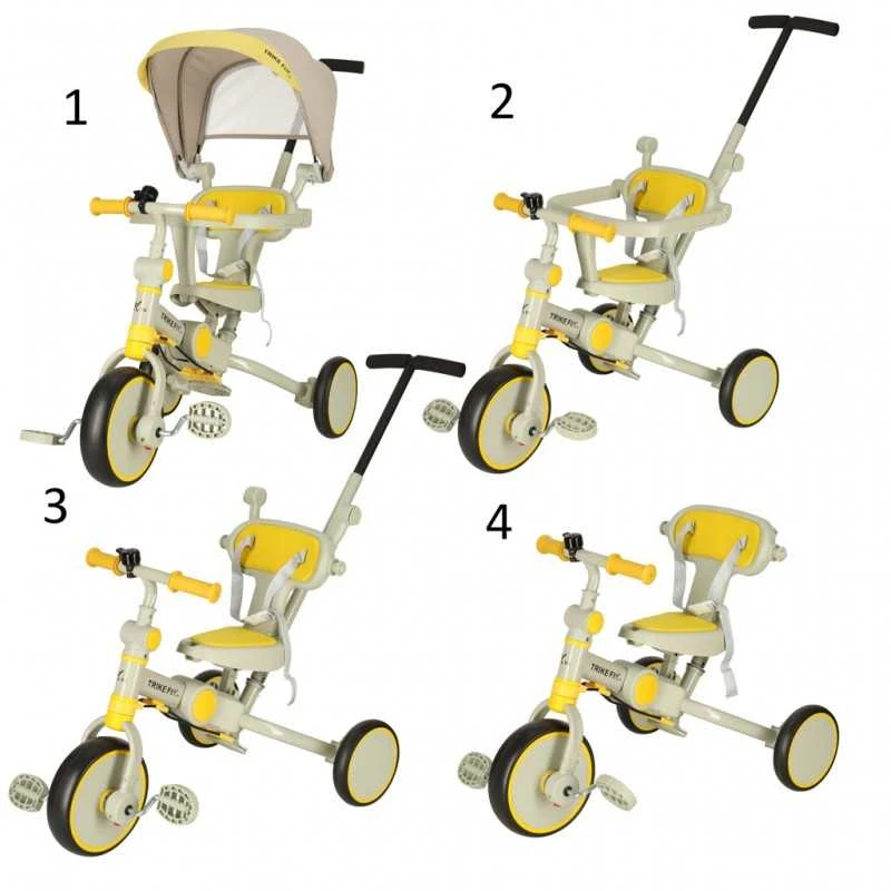 Double Horse Triratis TRIKE FIX V4 vaikams geltonai pilkas su baldakimu
