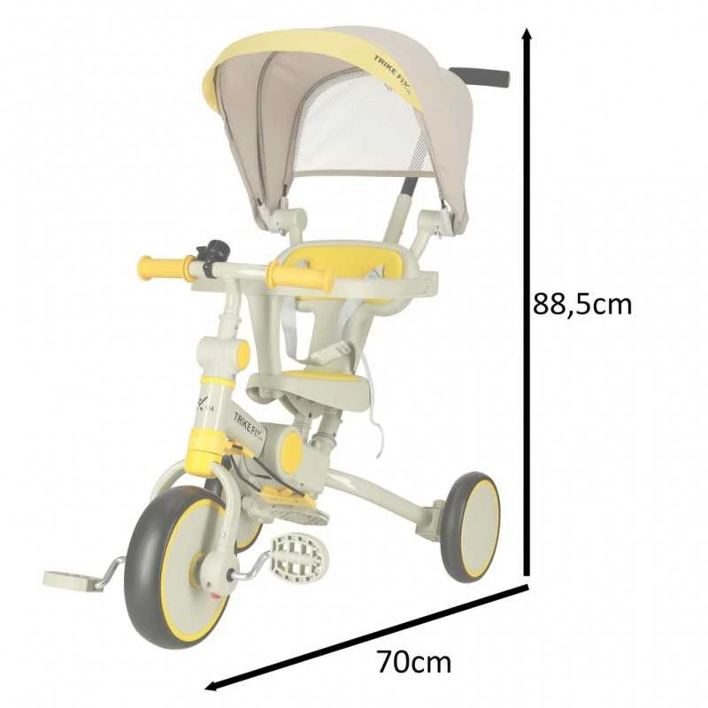 Double Horse Triratis TRIKE FIX V4 vaikams geltonai pilkas su baldakimu