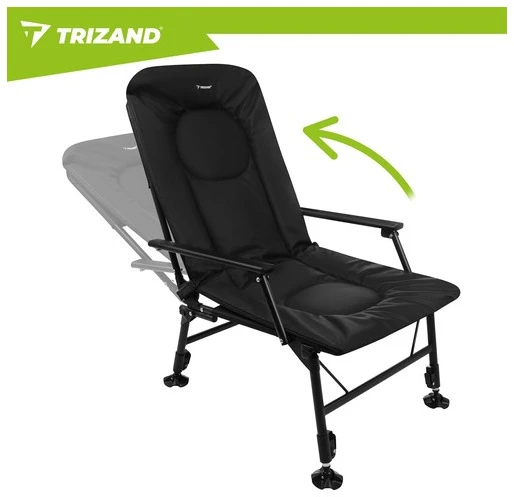 Trizand reguliuojama sulankstoma žvejybos kėdė su porankiais ir atlošu, juoda