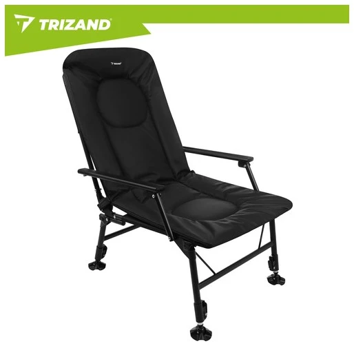 Trizand reguliuojama sulankstoma žvejybos kėdė su porankiais ir atlošu, juoda