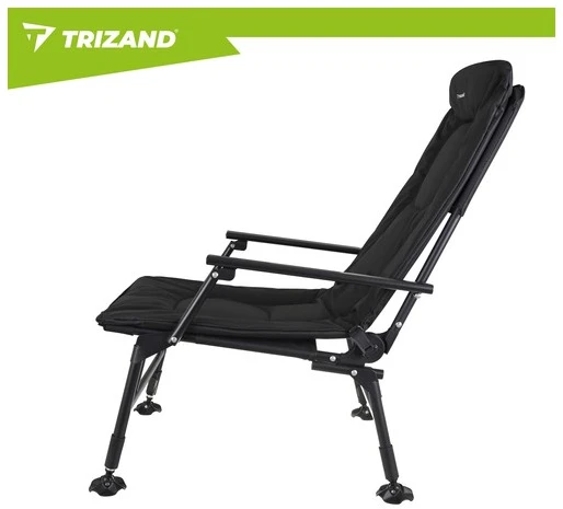 Trizand reguliuojama sulankstoma žvejybos kėdė su porankiais ir atlošu, juoda