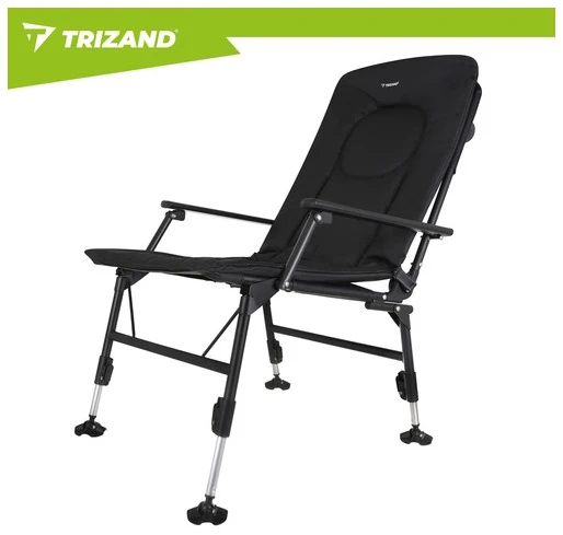 Trizand reguliuojama sulankstoma žvejybos kėdė su porankiais ir atlošu, juoda