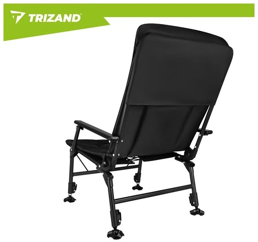 Trizand reguliuojama sulankstoma žvejybos kėdė su porankiais ir atlošu, juoda
