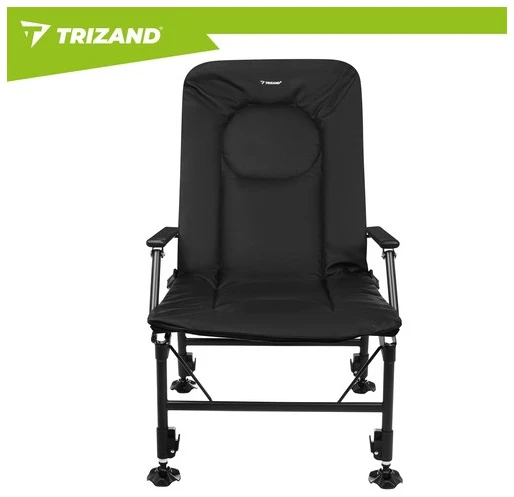 Trizand reguliuojama sulankstoma žvejybos kėdė su porankiais ir atlošu, juoda