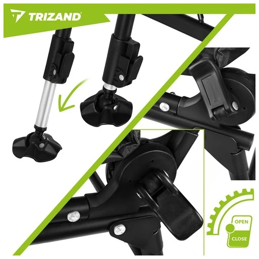 Trizand reguliuojama sulankstoma žvejybos kėdė su porankiais ir atlošu, juoda