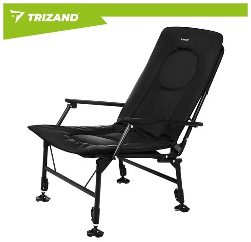 Trizand reguliuojama sulankstoma žvejybos kėdė su porankiais ir atlošu, juoda