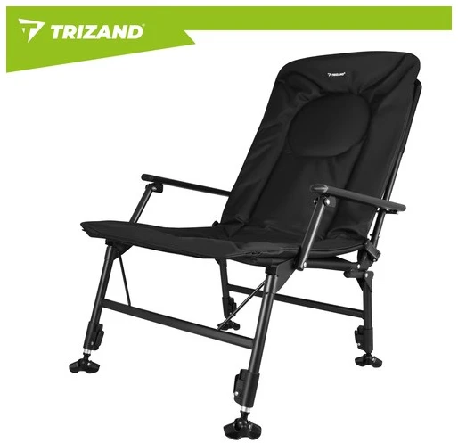 Trizand reguliuojama sulankstoma žvejybos kėdė su porankiais ir atlošu, juoda