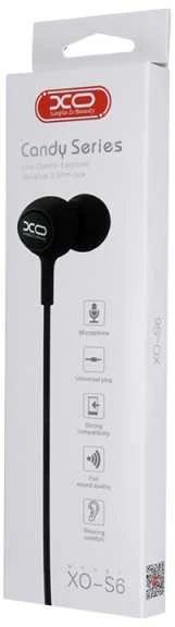 XO S6 ausinės juodos pakuotėje