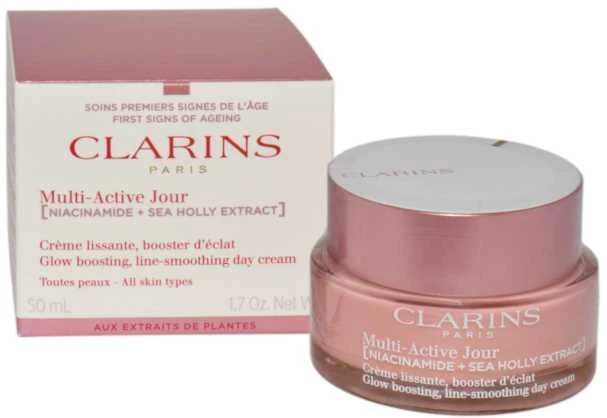 Clarins Multi-Active Jour Day Kreminis lyginantis ir spindesį stiprinantis dieninis veido kremas visiems odos tipams, 50 ml