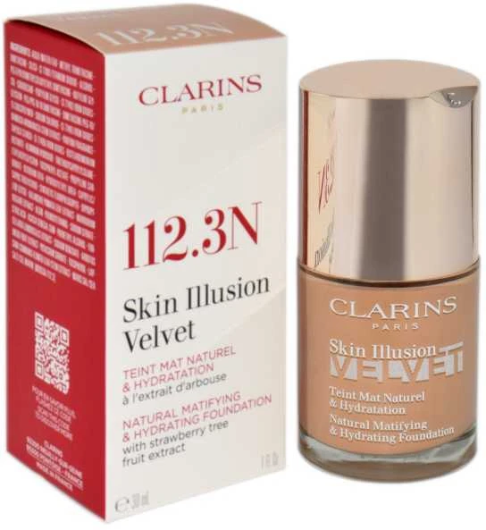 Clarins Skin Illusion Velvet natūralus matinį ir drėkinamąjį makiažo pagrindą suteikiantis makiažo pagrindas 112.3N santalas, 30 ml