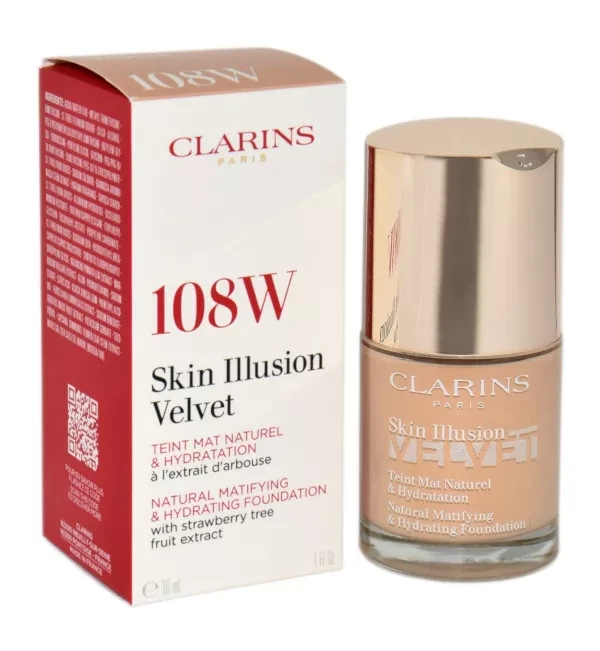 „Clarins Skin Illusion Velvet Matte Natural Finish“ skystas makiažo pagrindas, 108W smėlio spalvos, 30 ml
