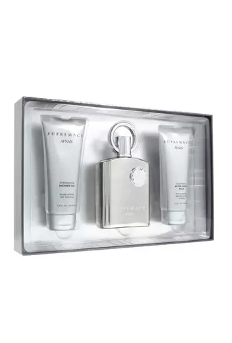 Dovanų rinkinys vyrams Afnan Supremacy Silver, EDP 100 ml + dušo želė 100 ml + balzamas po skutimosi 100 ml