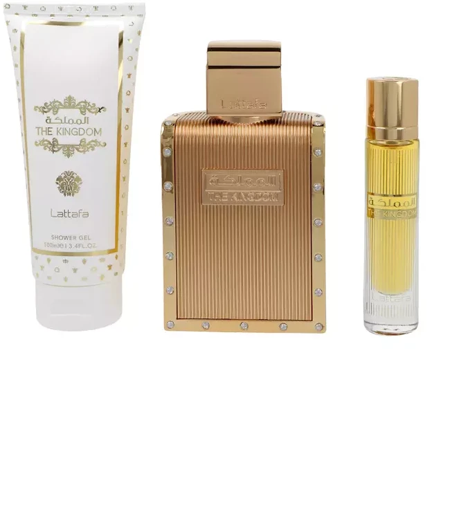 Set Lattafa The Kingdom Men EDP 100ml + EDP 12ml + Dušo želė 100ml