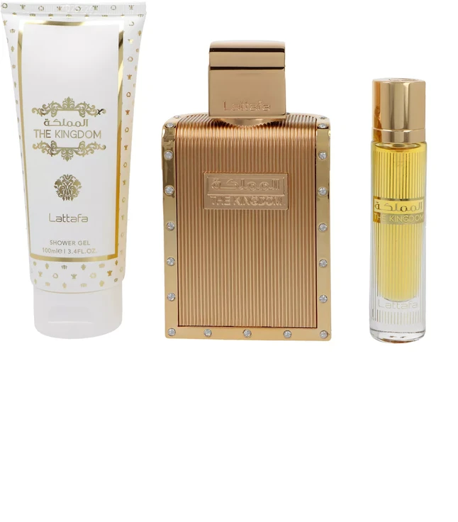 Set Lattafa The Kingdom Men EDP 100ml + EDP 12ml + Dušo želė 100ml
