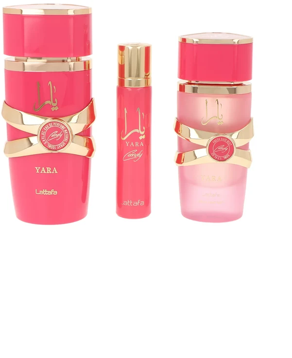 Set Lattafa Yara Candy EDP 100ml + 12ml EDP + Plaukų rūkas 50ml