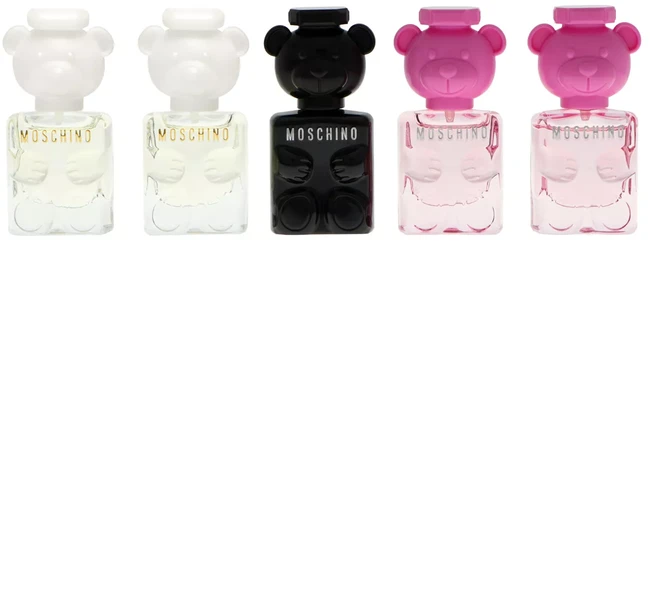 Moschino rinkinys: Toy 2 Bubble Gum EDP Unisex, 2 buteliukai, 5 ml + Toy 2 EDP Unisex, 2 buteliukai, 5 ml + Toy Boy Unisex parfuminis vanduo, 5 ml