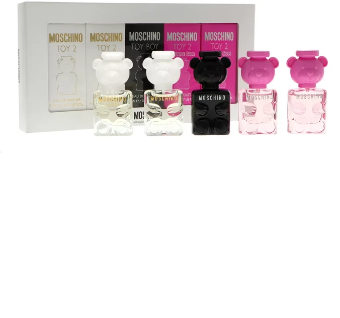 Moschino rinkinys: Toy 2 Bubble Gum EDP Unisex, 2 buteliukai, 5 ml + Toy 2 EDP Unisex, 2 buteliukai, 5 ml + Toy Boy Unisex parfuminis vanduo, 5 ml