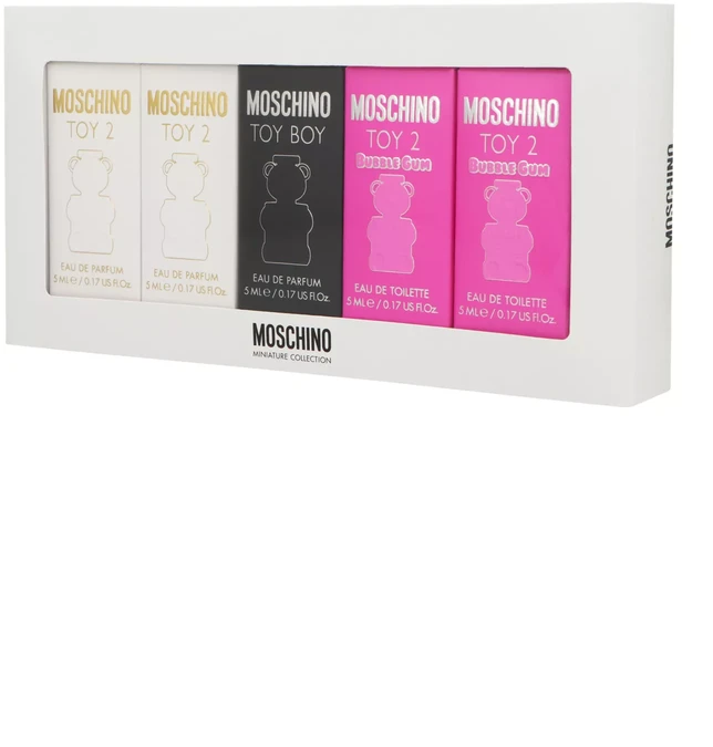 Moschino rinkinys: Toy 2 Bubble Gum EDP Unisex, 2 buteliukai, 5 ml + Toy 2 EDP Unisex, 2 buteliukai, 5 ml + Toy Boy Unisex parfuminis vanduo, 5 ml