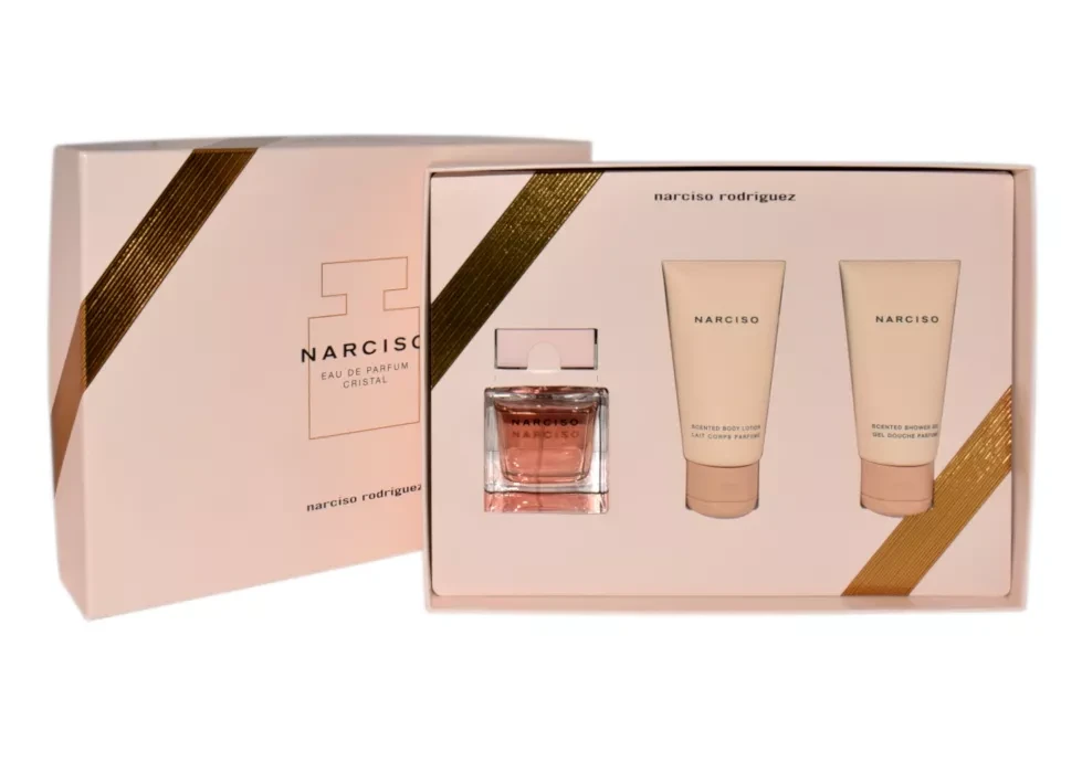 Set Narciso Rodriguez: Cristal Eau De Parfum For Women, 50 ml + Cristal Hydrating Dušo želė All Skin Types, 50 ml + Cristal Hydrating Losjonas kūnui, 50 ml