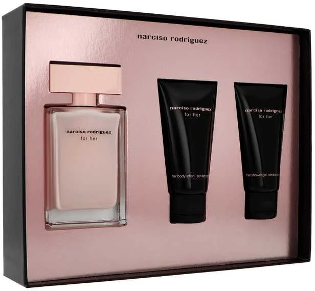 Narciso Rodriguez For Her rinkinys moterims (EDP, 50 ml + kūno losjonas, 50 ml+ dušo želė, 50 ml)