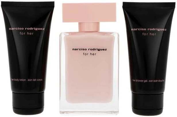 Narciso Rodriguez For Her rinkinys moterims (EDP, 50 ml + kūno losjonas, 50 ml+ dušo želė, 50 ml)