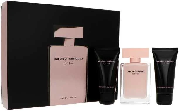 Narciso Rodriguez For Her rinkinys moterims (EDP, 50 ml + kūno losjonas, 50 ml+ dušo želė, 50 ml)